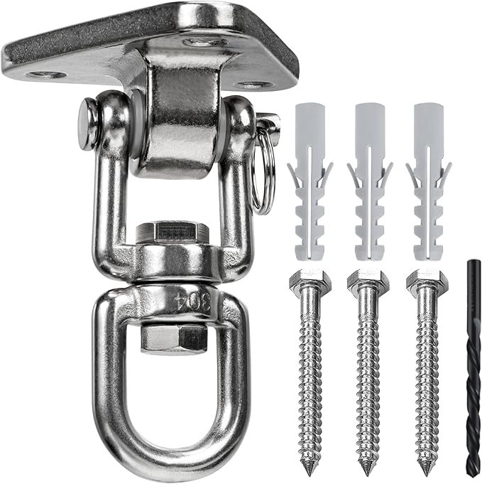 Stainless Steel Swing Hanger Heavy Duty 180°+360° Swivel Swing Hook Swing Hardware Kit for Yoga Swing Hammock Chair Porch Swing Sets Heavy Punching Bag 1500 LB Capacity