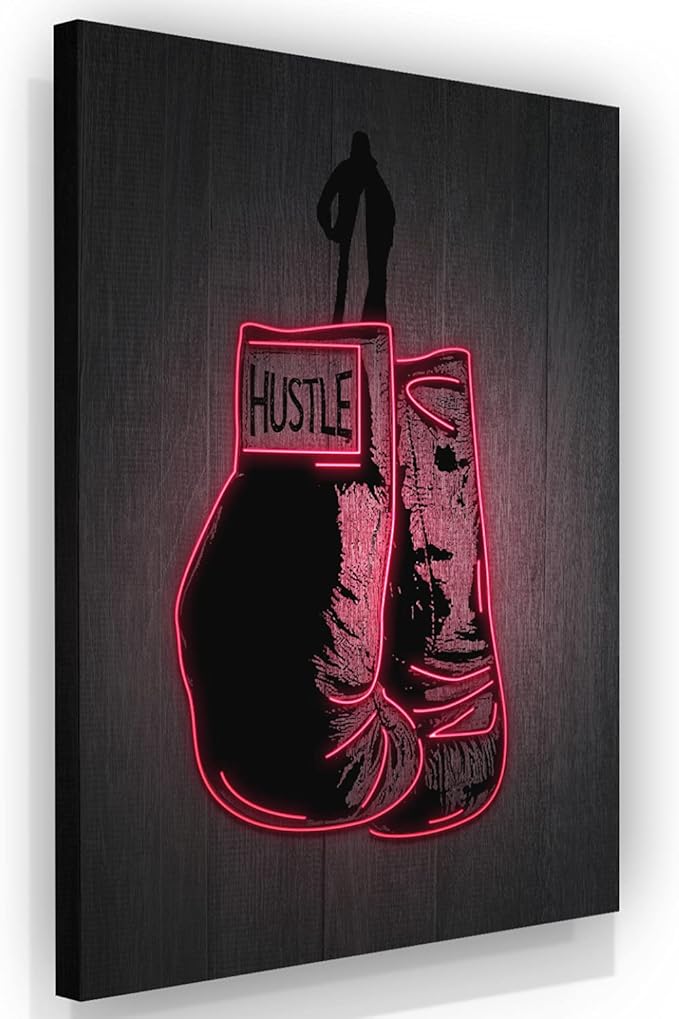 SuccessHunters Boxing Gloves Neon Canvas, Motivational Wall Decor, Office Art Artwork, Entrepreneur Motivation, Hustle Artwork, Boxing Bright Decor, Fighter Gym Sign, Hustler Art Neon Sign (8 x 8 in)