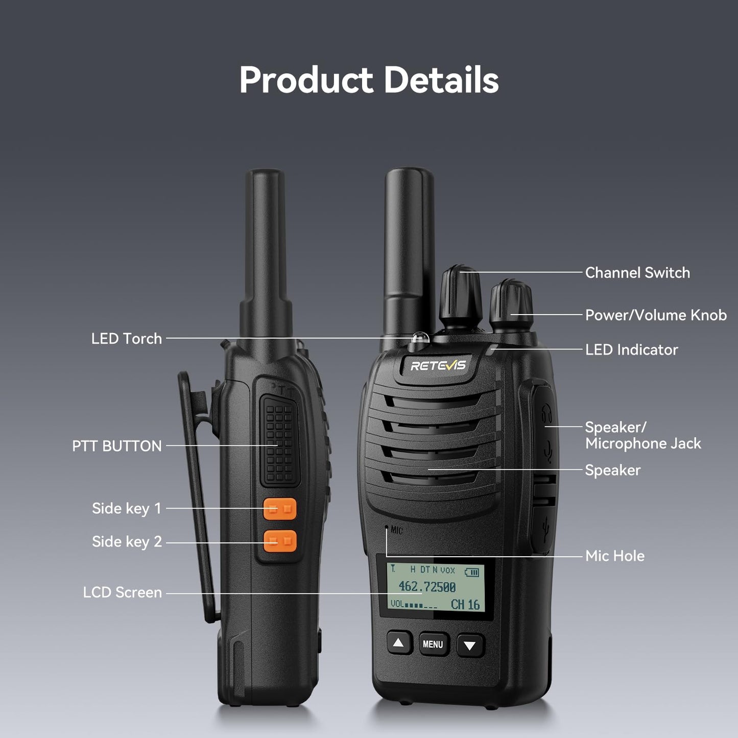 Retevis H-777 Walkie Talkies Rechargeable, 2 Way Radios Long Range, Portable FRS Two-Way Radios, Short Antenna, LED Flashlight, for Adults Family Outdoor (3 Pack)