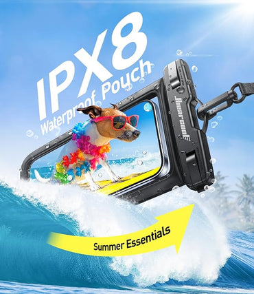 Hiearcool Waterproof Phone Pouch, Universal Case Compatible for iPhone 17 16 15 14 13 Pro Max Plus Up to 8.3", IPX8 Beach Travel Essentials-Black-2 Pack