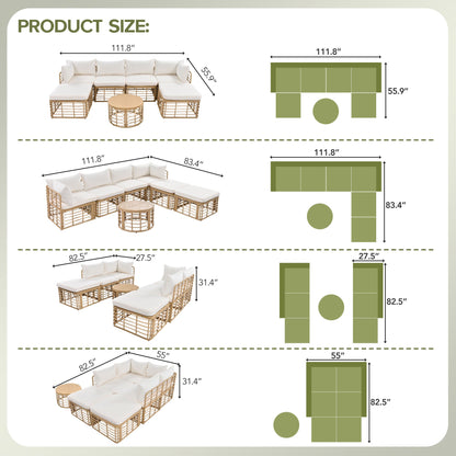 7 Pieces Outdoor Patio Furniture, All-Weather Rattan Sectional Sofa Set with
