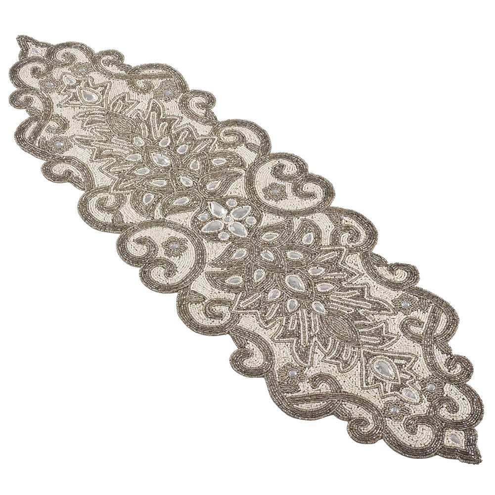Fennco Styles Beaded Scroll Motif Table Runner - 2 Colors
