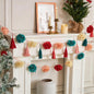 OBBOLO Tissue Paper Pompom Garland with Cotton Tassels 2 Pcs Red Green Pink