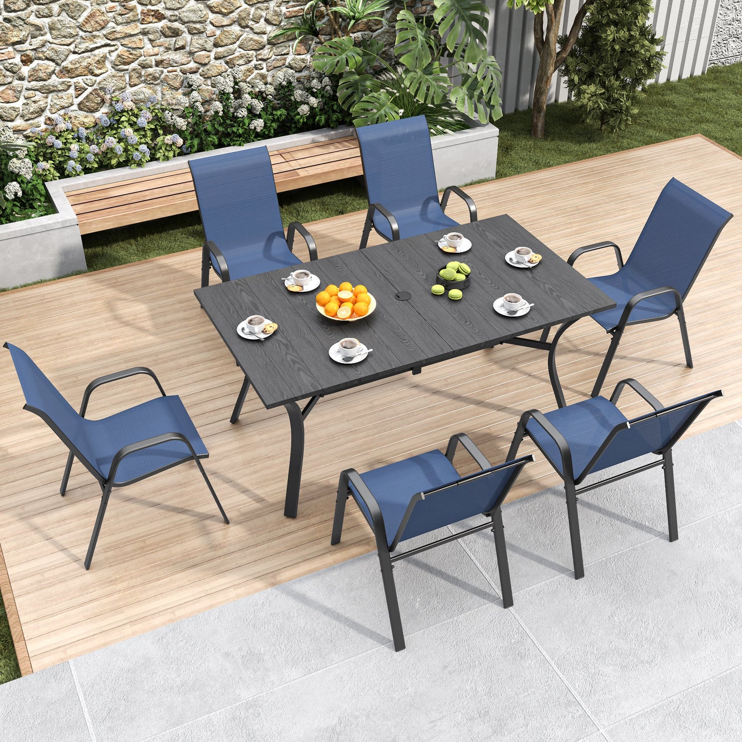 6-Piece Outdoor Dining Chairs Set, Wide Ergonomic Seat, 350 lbs Capacity per
