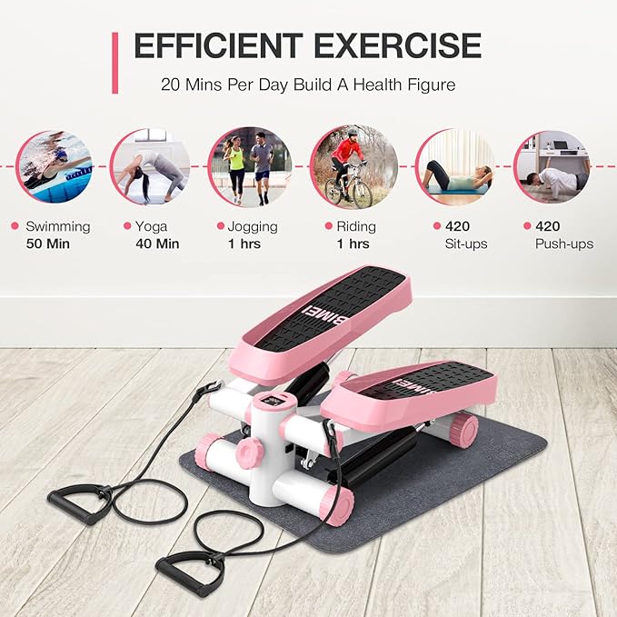 Steppers for Exercise, Mini Stepper Machine with Resistance Bands & Calories Count, Stair Steppers for Exercise 330 lbs Weight Capacity, Portable Stair Stepper Exercise Equipment for Home Workout
