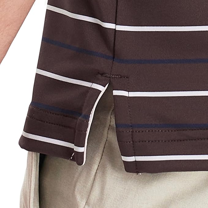 Rouen Mens Golf Shirt Moisture Wicking Dry Fit Performance Stripe Casual Collared Short Sleeve Golf Polo Shirts for Men