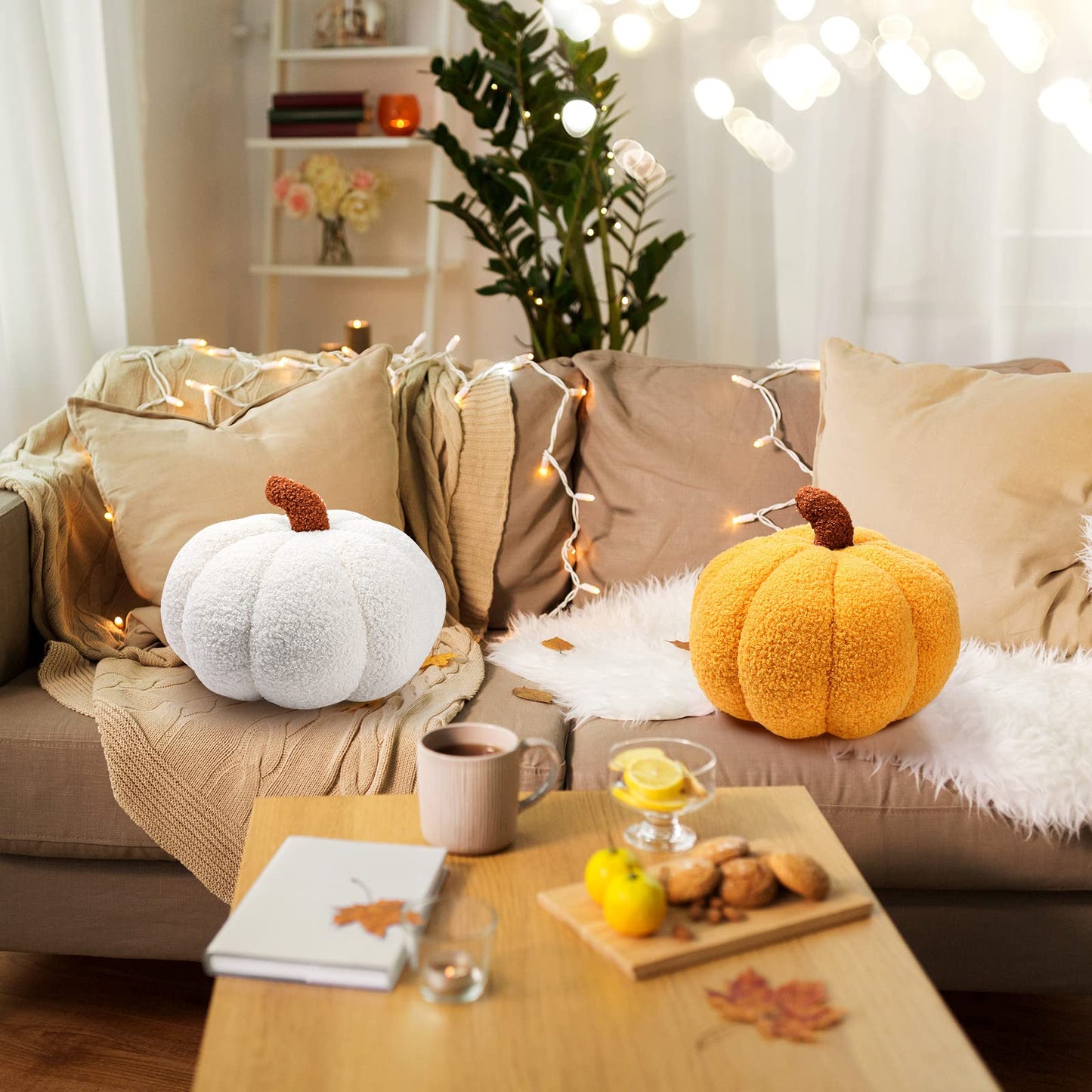 Queekay 2 Pcs Pumpkin Pillow Plush 11x9.5 Inch Fall Decor Ginger Cotton