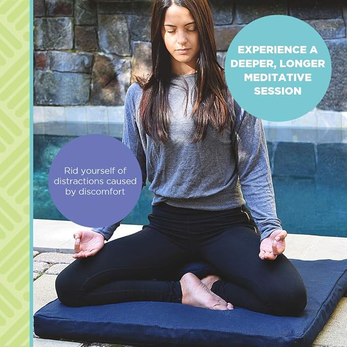 Bean Products Zafu Meditation Pillows for Sitting on Floor, Yoga Cushion, Cotton/Buckwheat Fill Yoga Pillow, Zafu Meditation Cushion, Zen Kneeling Prayer Pad- Made in USA - 14" Round - Navy