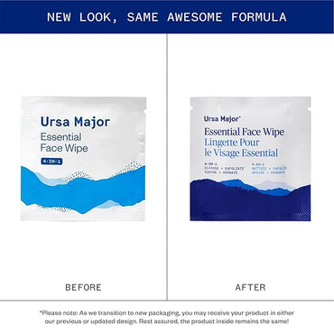 Ursa Major Essential Face Wipes | Natural, Biodegradable, Cruelty-Free | Cleanse, Exfoliate, Soothe and Hydrate | Individually Wrapped | 40 count