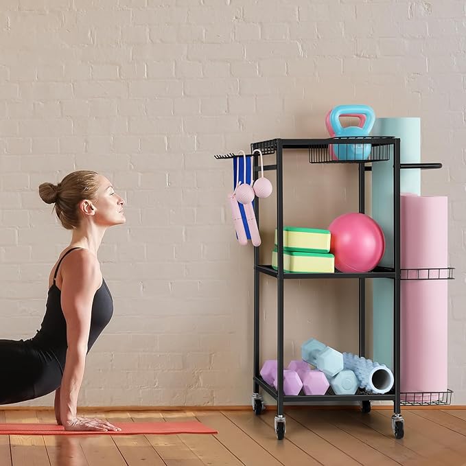Weight Rack Stand Small Gym Rack Yoga Rack Workout Equipment Storage Cart for Weights, Dumbbells, Yoga Mats, Kettlebells, Foam Rollers, and Resistance Bands