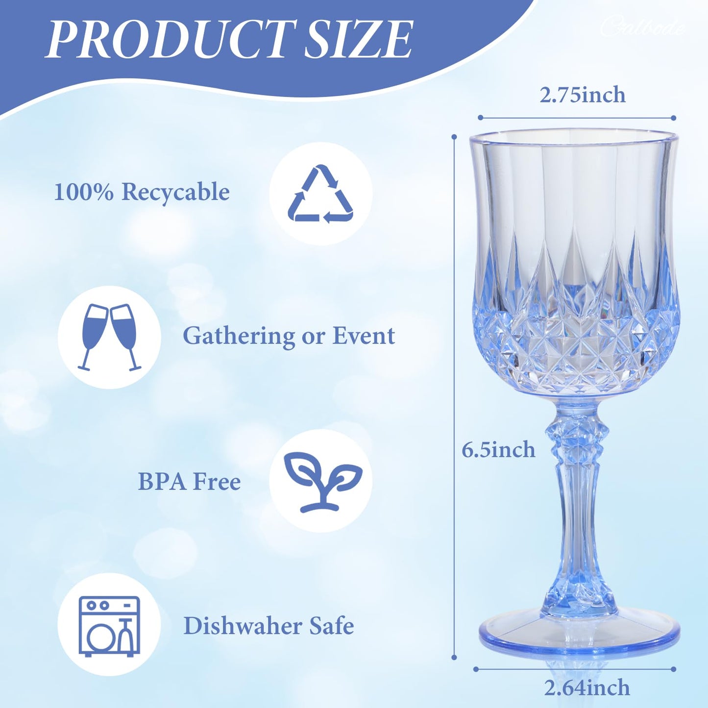 CALBODE Blue Plastic Wine Glasses Set of 12 7oz Unbreakable Reusable Dishwasher