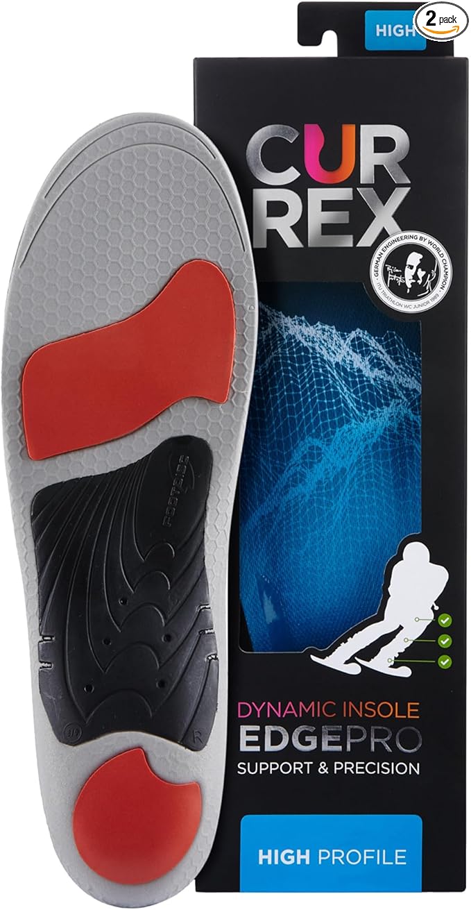 CURREX EdgePro Thermo Regulating Ski Boot Insoles for Snowboarding, Skiing, & Winter Sports ??Ski Boot Inserts with Shock Absorbing Cushioning ??for Men & Women ??High Arch, Large