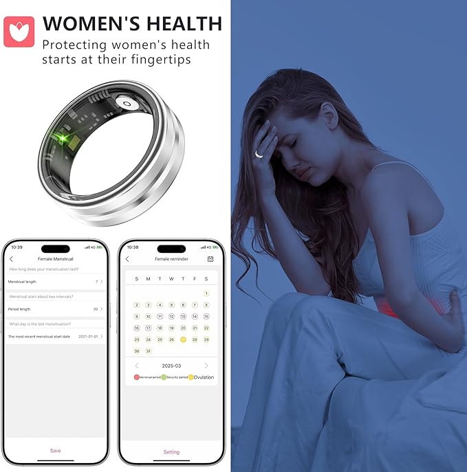 Thin Smart Ring for Fitness & Health Tracking -Heart Rate/Blood Oxygen Monitor, 5ATM Waterproof, Sleep Analysis, Pedometer -No APP Subscription Compatible with Smartphone (Silver, 11)