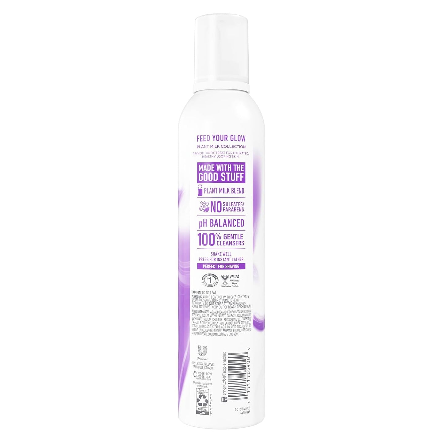 Dove Whipped Shower Foam for Women Rice Milk & Velvet Açaí for Hydrated & Soft Skin 10.3 FO