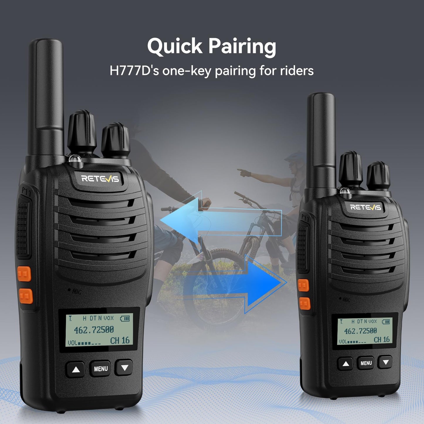 Retevis H-777 Walkie Talkies Rechargeable, 2 Way Radios Long Range, Portable FRS Two-Way Radios, Short Antenna, LED Flashlight, for Adults Family Outdoor (3 Pack)