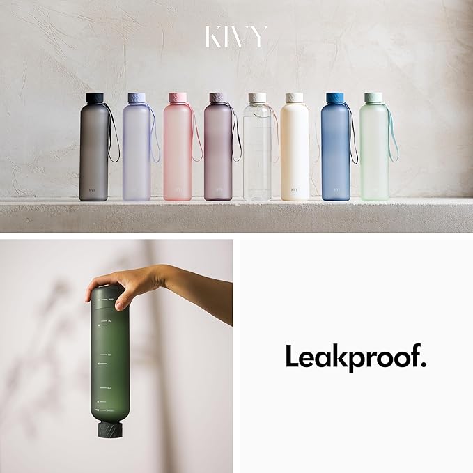 KIVY Tritan Water Bottle 2nd Generation (Black Clear, 50oz)