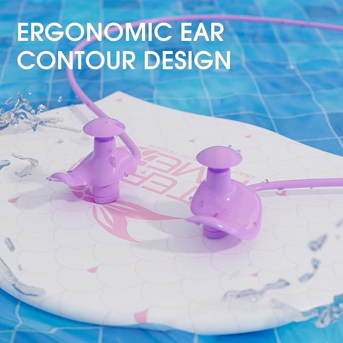 WATERTIME Waterproof Swimming Neckband Ear Plugs for Adults - Reusable Silicone Ear Plugs for Women & Men, Keep Ear Water Out for Swimming, Showering, Water Sports (Pink, One Size)