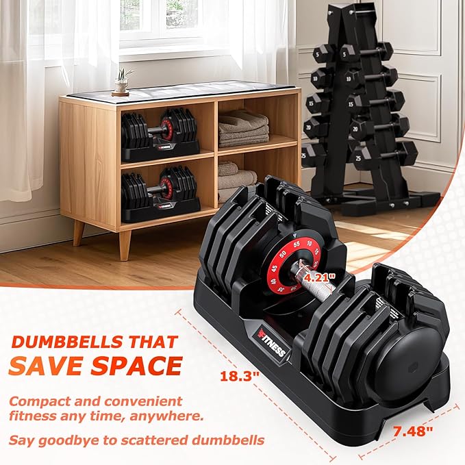 Adjustable Dumbbells Set of 2, 1 Hand Adjustable Weights Dumbbells Set, 5 in 1/10 in 1 Free Dumbbell with Anti-Slip Texture Handle, 25/55/80lb Pair Weight Set For Home Gym Suit both Men and Women