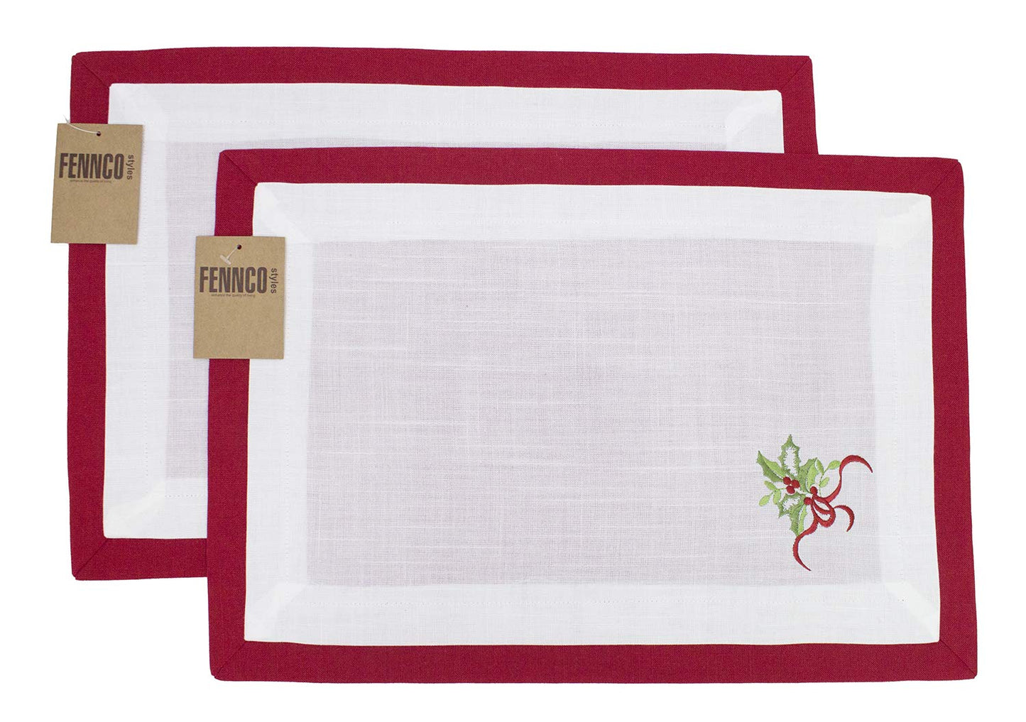 Fennco Styles Embroidered Holly Christmas Tree Double-Layer Holiday Tablecloth