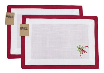 Fennco Styles Embroidered Holly Christmas Tree Double-Layer Holiday Tablecloth