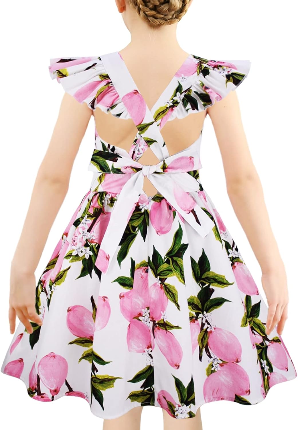 Girls Floral Cotton Dress - Sleeveless Summer Dress with Zipper Closure