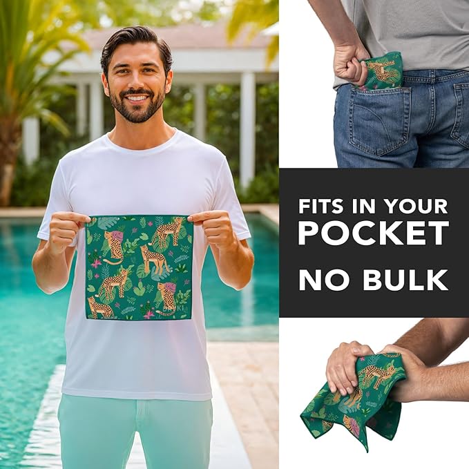Pocket-Sized Sweat Towels - The Original Sweat Absorbing Handkerchiefs - Quick-Dry Microfiber Sweat Rags for Face, Hands, & Body - Men & Women - Gym, Sports, and Work (Jungle Cat: 5 Pack)
