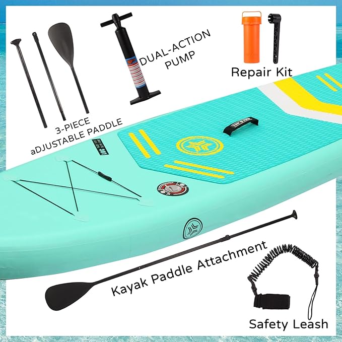 10.6”32“6 Premium Inflatable Stand Up Paddle Boards with Durable SUP Paddle Board Accessories Wide Stable Design Includes Backpack Required Parts Non-Slip Comfort Deck for Youth & Adults