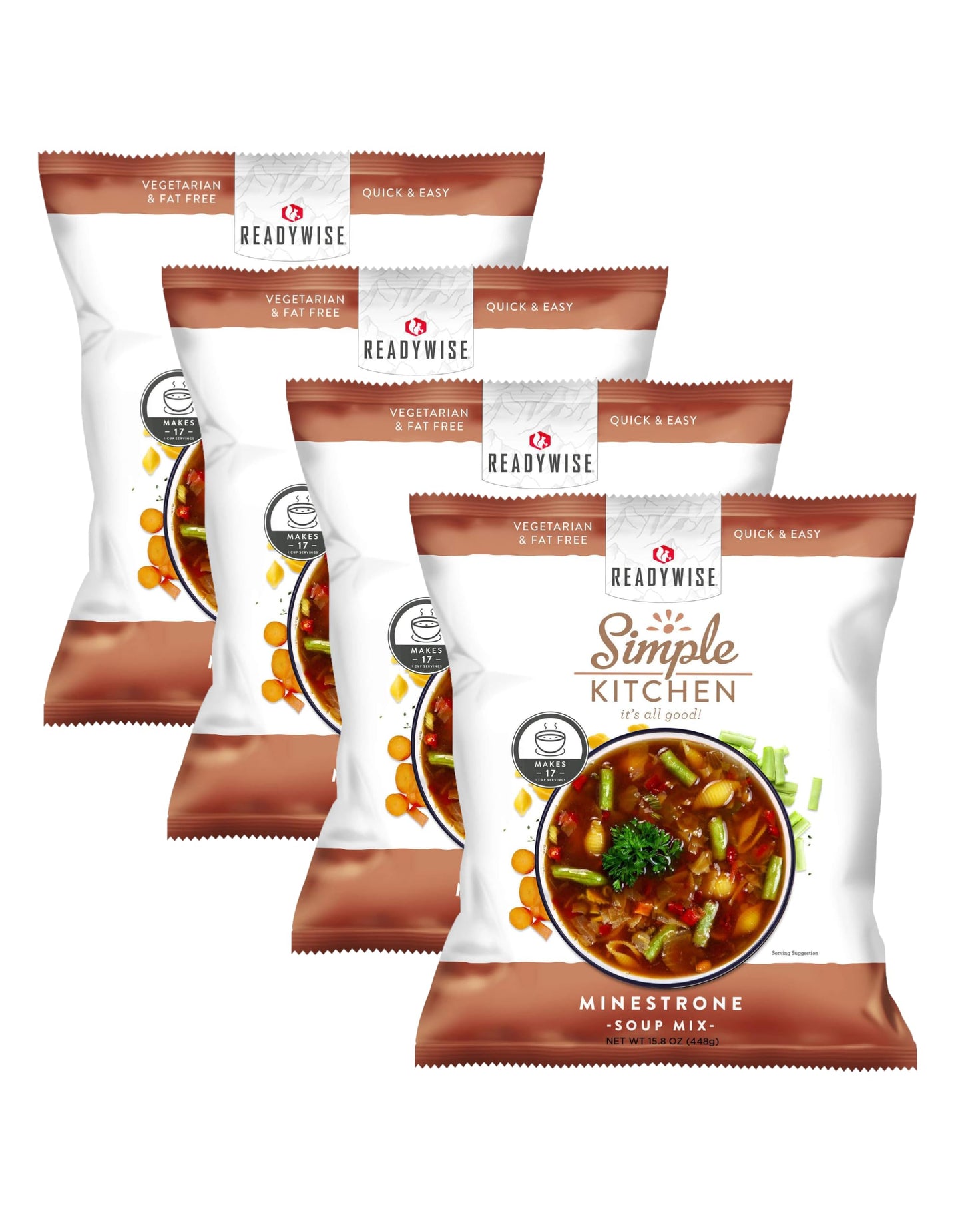 Simple Kitchen Garden Vegetable Soup Mix - 17 Servings for Meal Prep, Gluten Free, Vegetarian, Dehydrated & Freeze Dried Survival Food for Camping Meals, Backpacking & Hiking, Survival Kit, Pack of 4