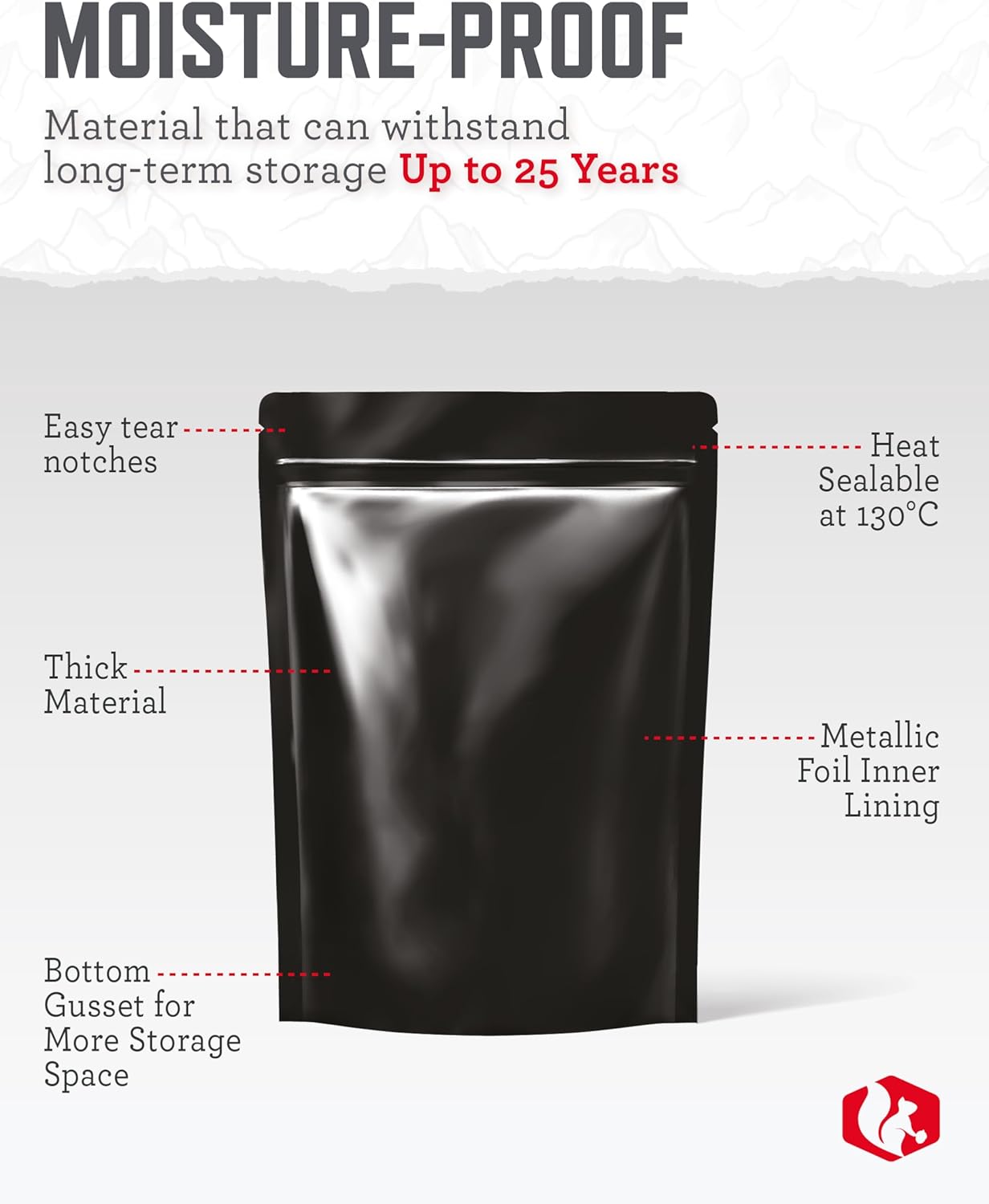 READYWISE - Mylar Bags,Large,Black, 1,000 Pieces, 16 Ounce, Mylar Bags, Ideal for Food Storage, Long Term Food Supply, Up to 25 Years, Resealable, Smell Proof Bag,11"x6.75x3"