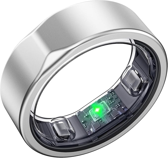 Smart Ring for Women Men - Titanium Health Fitness Tracker Ring with Heart Rate, Step Counting, Calories, Sleep & Stress Monitor for iPhone and Android, No Subscription Fee (Sliver, 6)