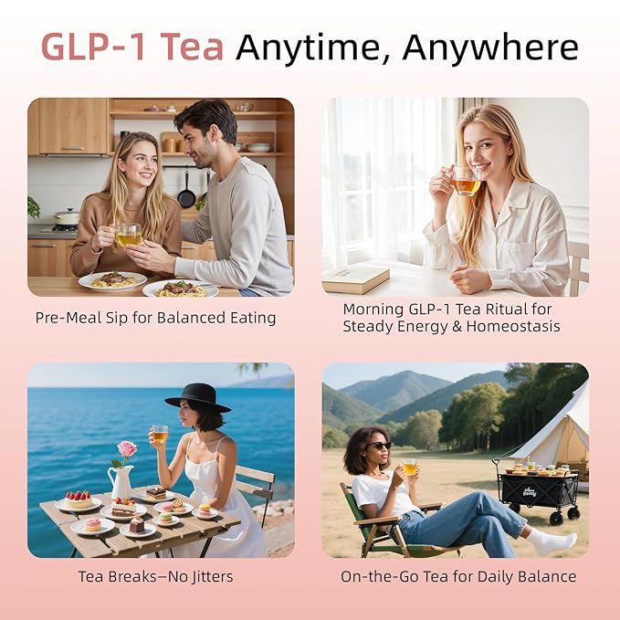 GLP-1 Herbal Tea，7 Precious Ingredients Formula to Complement Balanced Eating Habits, Yerba Mate, Cinnamon, Gardenia & More, No Sugar or Artificial Additives–30 Tea Bags (1 Pack)