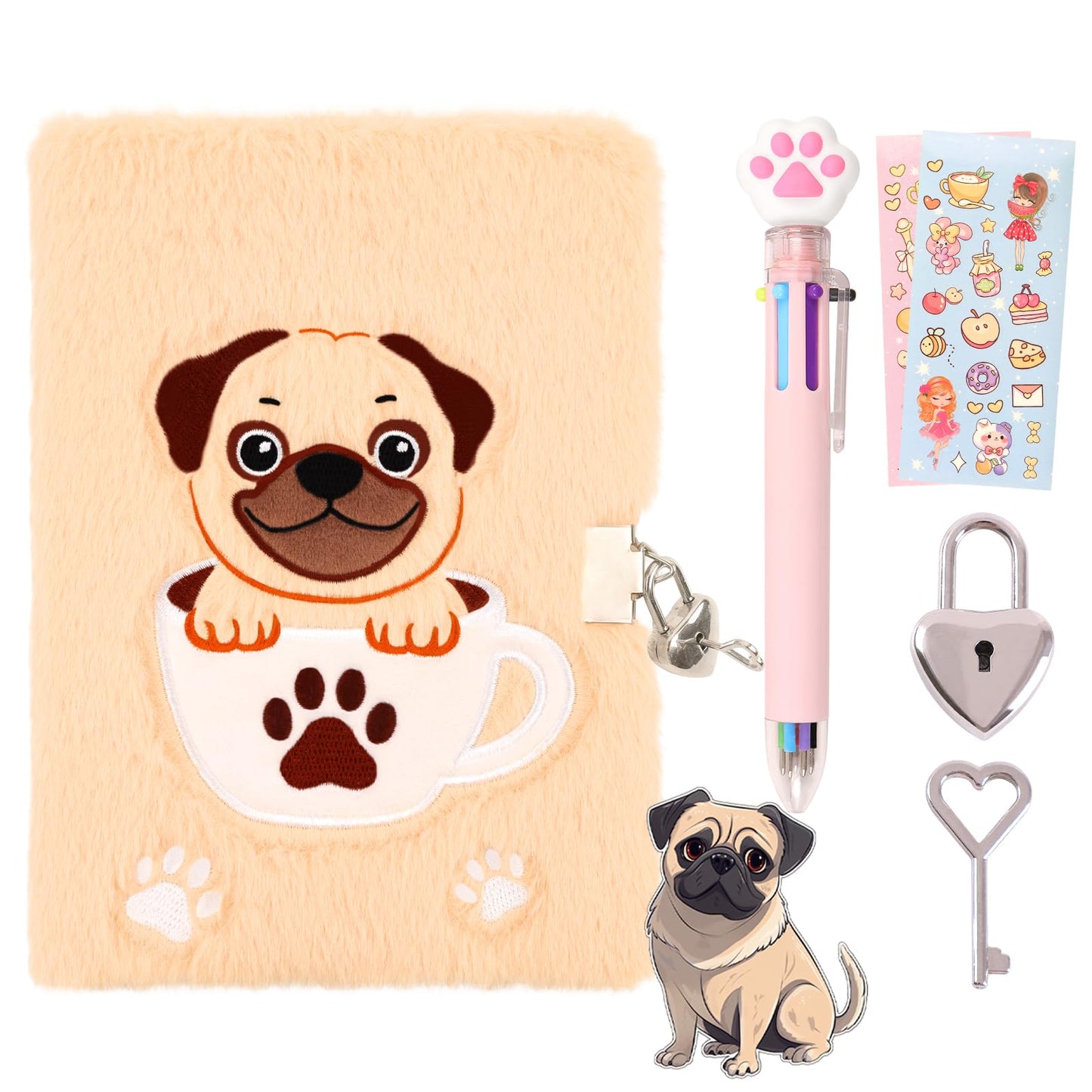 Girls Heart Diary with Lock and Keys - Cute Plush Secret Journal Notebook Gift Ages 6-8