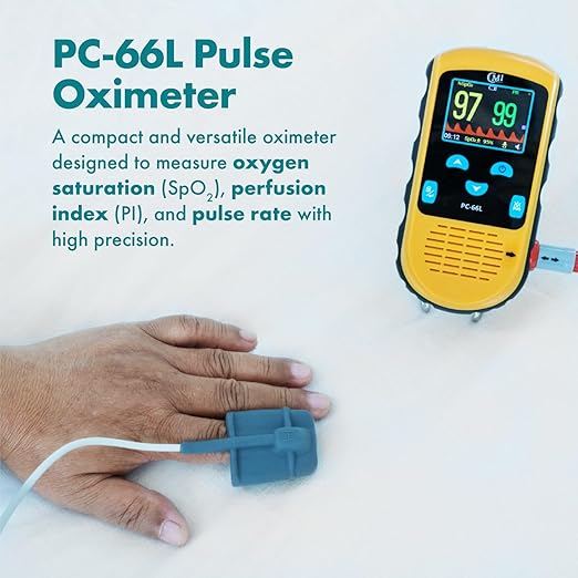 CMI Health Rechargeable Pulse Oximeter - Adult Finger Sensor for Continuous Monitoring & Spot-Checking - Adjustable Alarm for Pulse Rate and SpO2 Levels - Carry Case, AC Adapter Included
