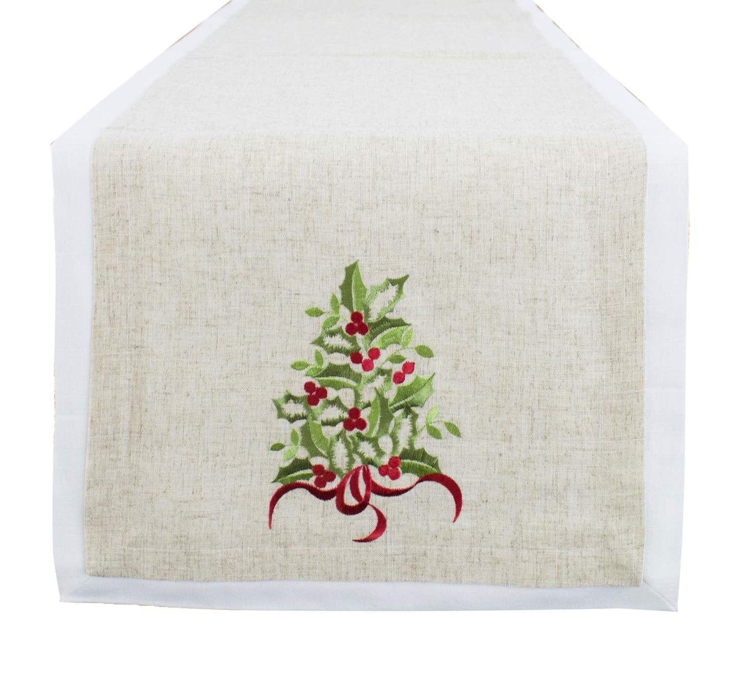 Fennco Styles Embroidered Holly Christmas Tree Double-Layer Holiday Tablecloth
