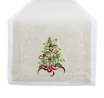 Fennco Styles Embroidered Holly Christmas Tree Double-Layer Holiday Tablecloth