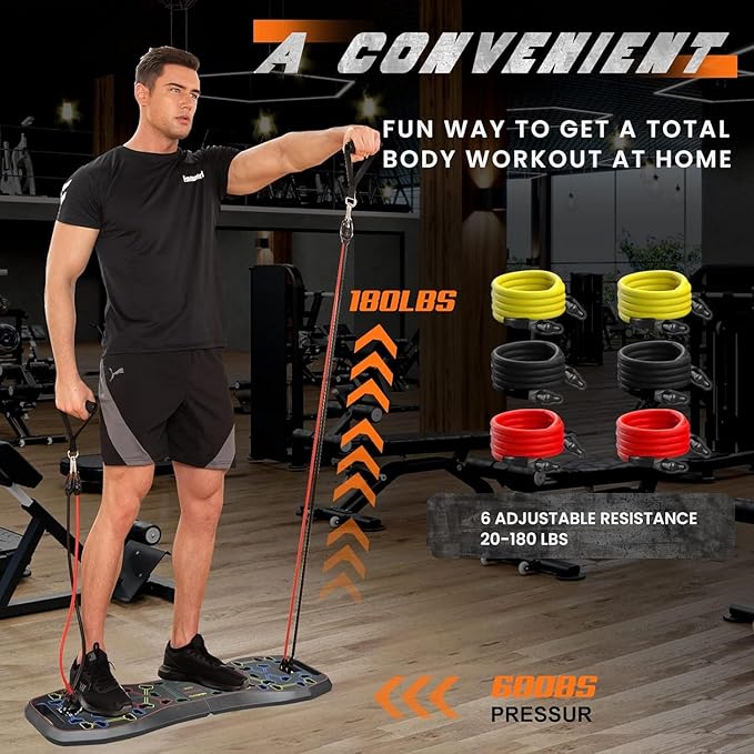 LALAHIGH Push Up Board,36 in 1 Home Gym Equipment with Ab Roller Wheel & Resistance Bands, Portable Foldable Workout Board for Full Body Strength Training Men Women