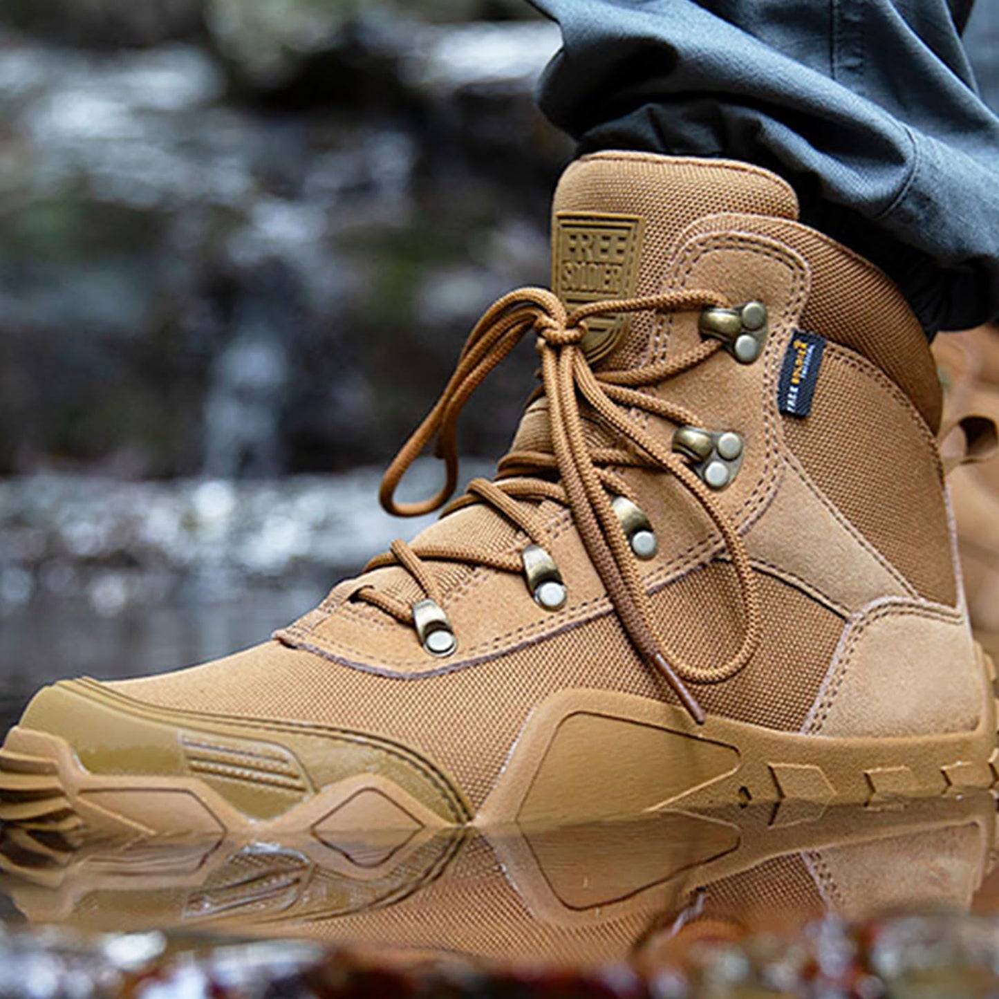 FREE SOLDIER Men's Waterproof Hiking Boots Tactical Work Boots Outdoor Lightweight Military Boots