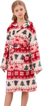 Girls Hooded Fleece Bathrobe - Soft Plush Warm Robe for Kids 3-14 Years