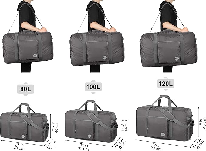 WANDF Foldable Travel Duffel Bag 60-120L Duffle Carry on for Women and Men