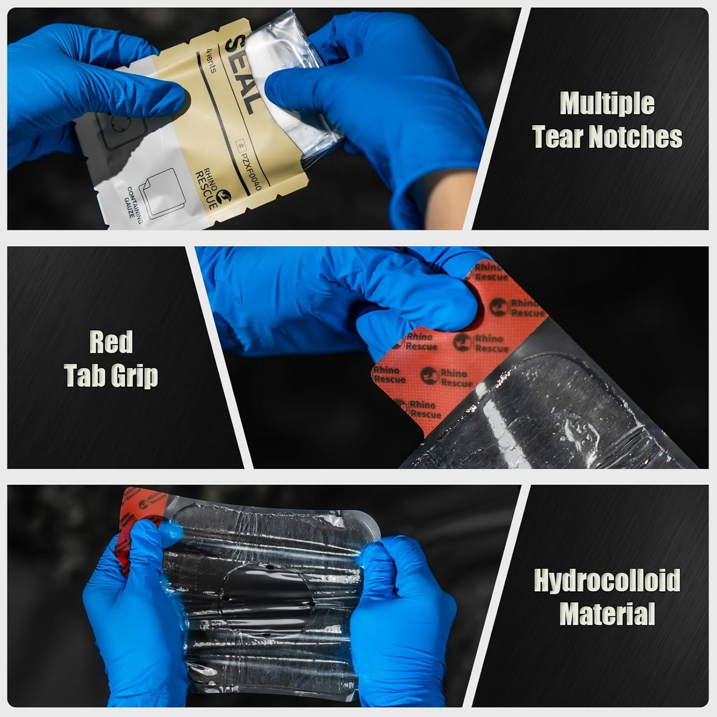 RHINO RESCUE Bundle-Vented Chest Seal, 4 Vents, Sterile Emergency Trauma Dressing, Occlusive Adhesive Pad+IFAK Trauma Kit with C-A-T Tourniquet for Wound Care, Tactical First Aid Kit Molle Pouch