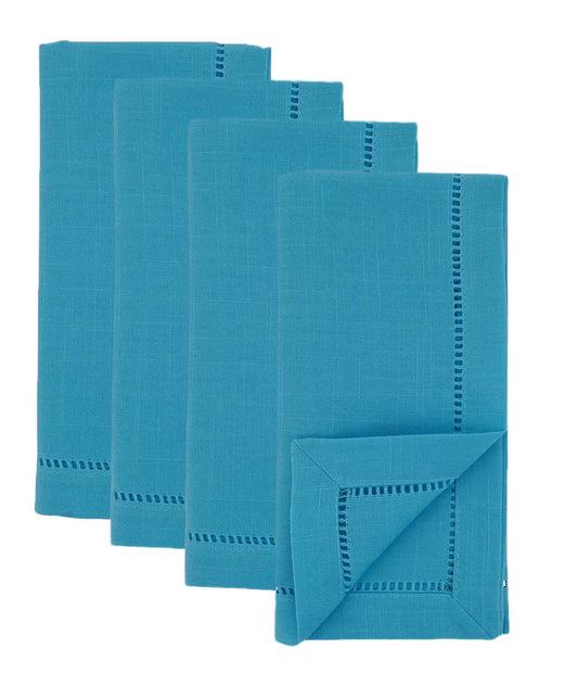 Fennco Styles Classic Hemstitch Design 20 Inch Square Table Dinner Cloth Napkins, Set of 4 – Turquoise Table Cover for Home Décor, Dining Table, Banquets, Holidays and Special Occasions