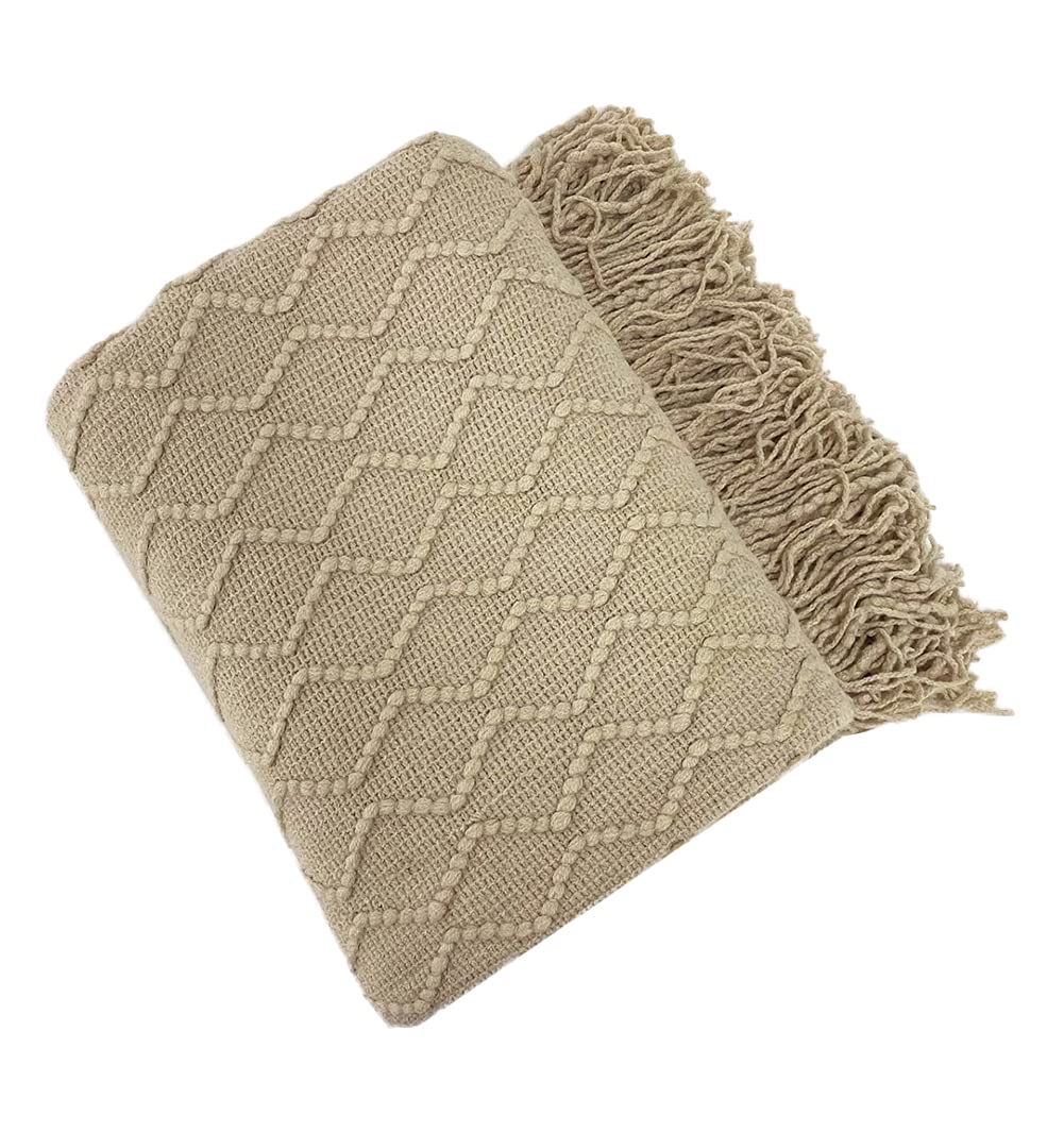 Fennco Styles Modern Textured Weave Knit Throw with Fringe 50" W x 60" L - Chevron Throw Blanket for Sofa, Couch, Living Room, Bedroom Décor