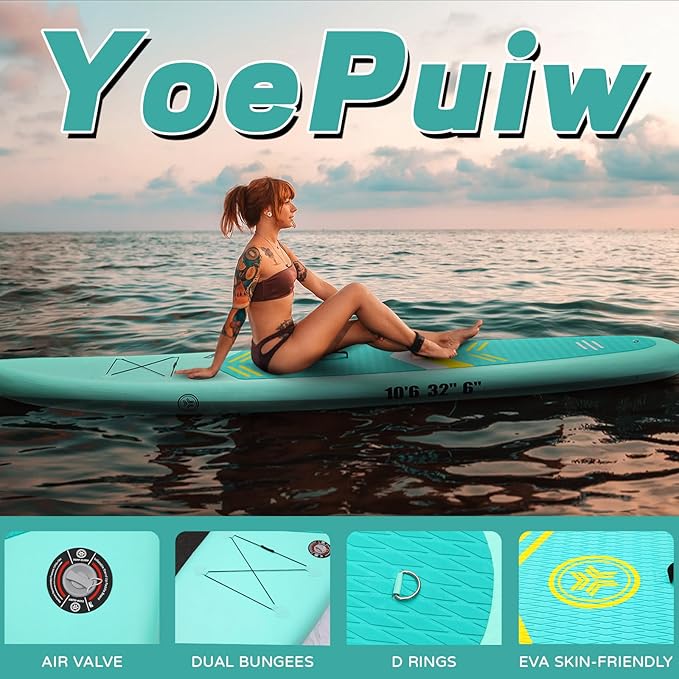 10.6”32“6 Premium Inflatable Stand Up Paddle Boards with Durable SUP Paddle Board Accessories Wide Stable Design Includes Backpack Required Parts Non-Slip Comfort Deck for Youth & Adults