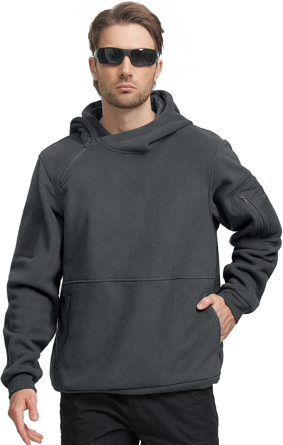 FREE SOLDIER Men's Tactical Winter Fleece Pullover Hoodie Warm Long Fleece lined Hooded Sweatshirt