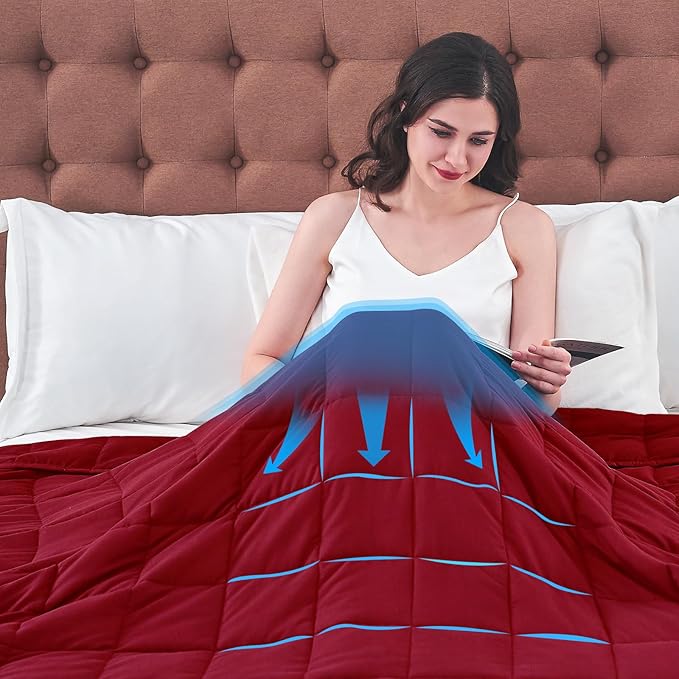 yescool Weighted Blanket for Adults (25 lbs, 60" x 80", Red) Cooling Heavy Blanket for Sleeping Perfect for 240-260 lbs, Queen Size Breathable Blanket with Premium Glass Bead, Machine Washable