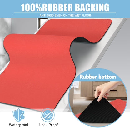 PROOVEELLY Diatomaceous Earth Bath Mat Non Slip Quick Dry Red 15.7x35.4