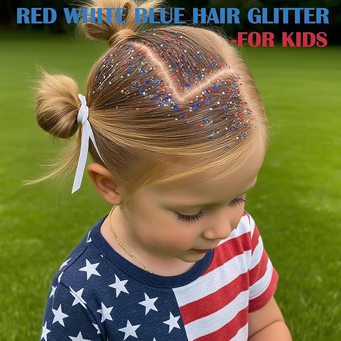 Red White Blue Hair Glitter Stick for Kids,Patriotic Face Body Glitter,4th of July Accessories,Fourth of July Outfits for Women,Patriotic Day Waterproof Chunky Glitter Makeup