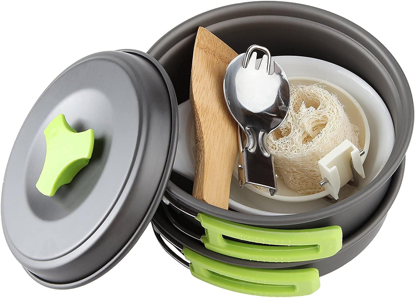 MalloMe 2L Camping Cookware Mess Kit with Backpack Stove - Camping Cooking Set - Camping Pot and Pans Backpacking Gear- Hiking Stove/Backpacking Stove - Camp Accessories Equipment