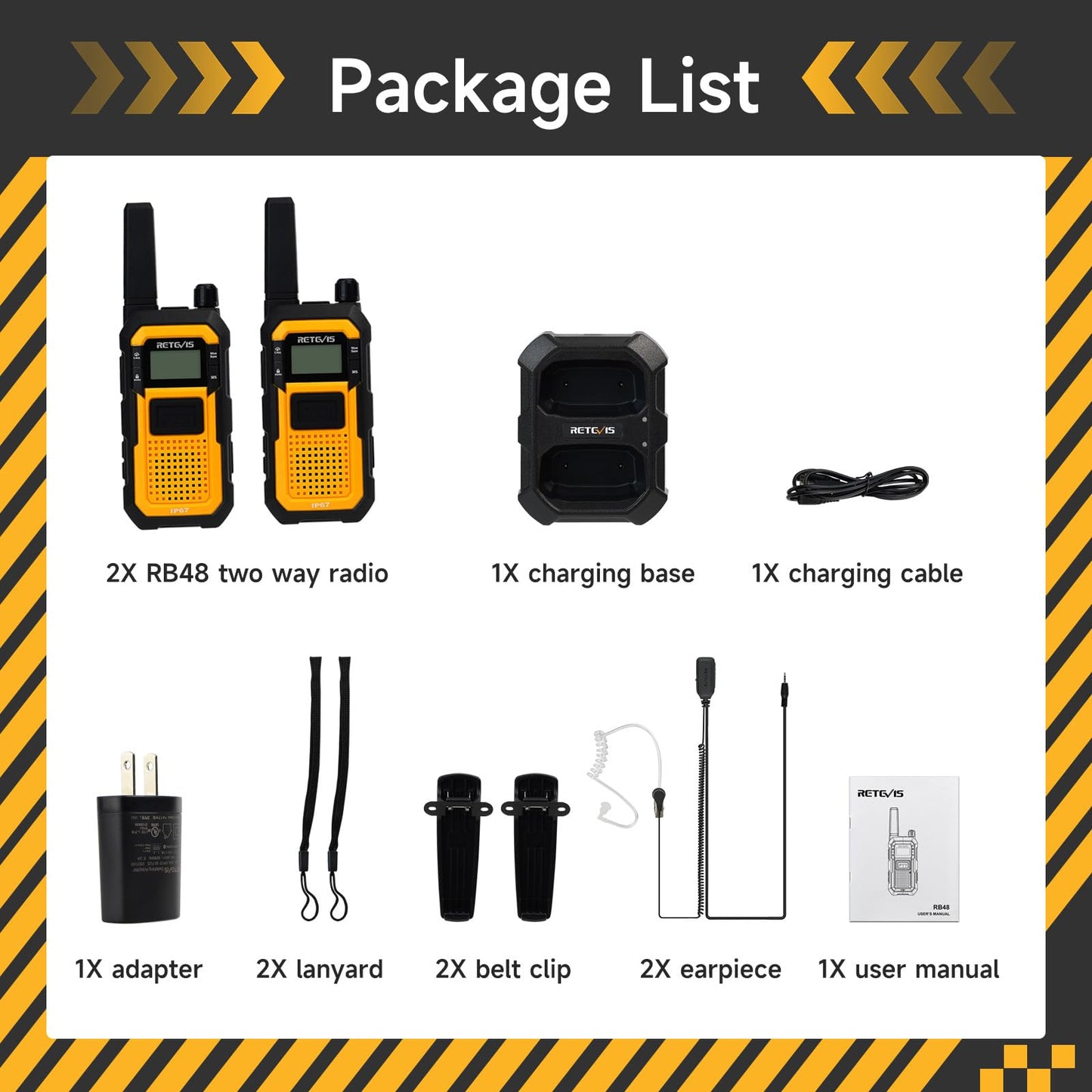 Retevis RB48 Waterproof Walkie Talkies, Heavy Duty Two Way Radio, Advanced Triple Proof, Vibration Call, USB-C, SOS,2000mAh, NOAA, 2 Way Radio(2 Pack) Yellow