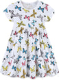 Girls Cotton Dress - Ruffle Sleeve Tiered A-Line Midi Sundress